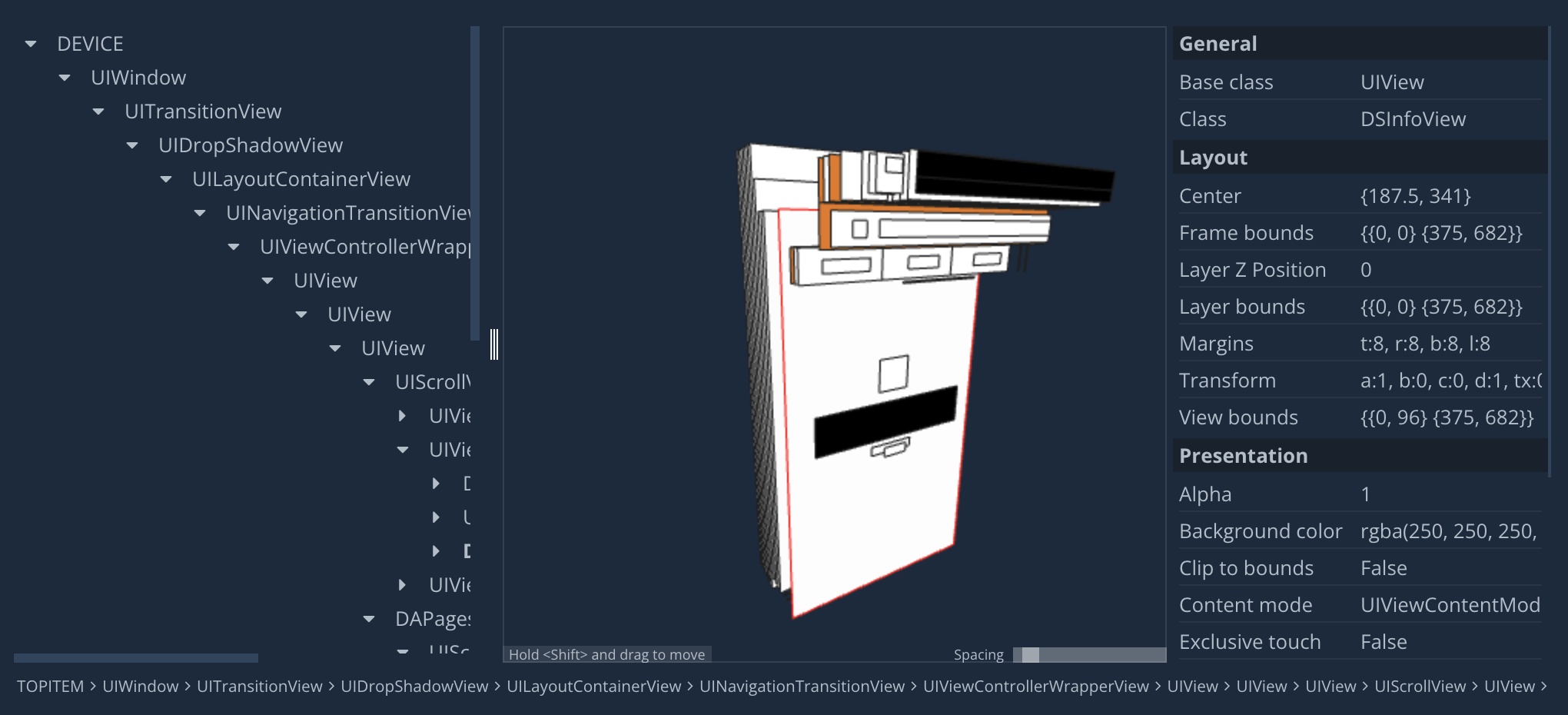 3D view hierarchy