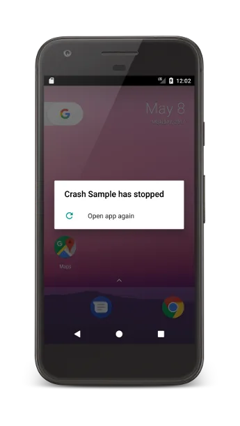 android phone in png with notification crash sample has stopped