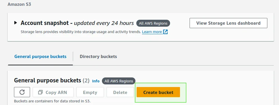 access AWS S3 and create a new Bucket