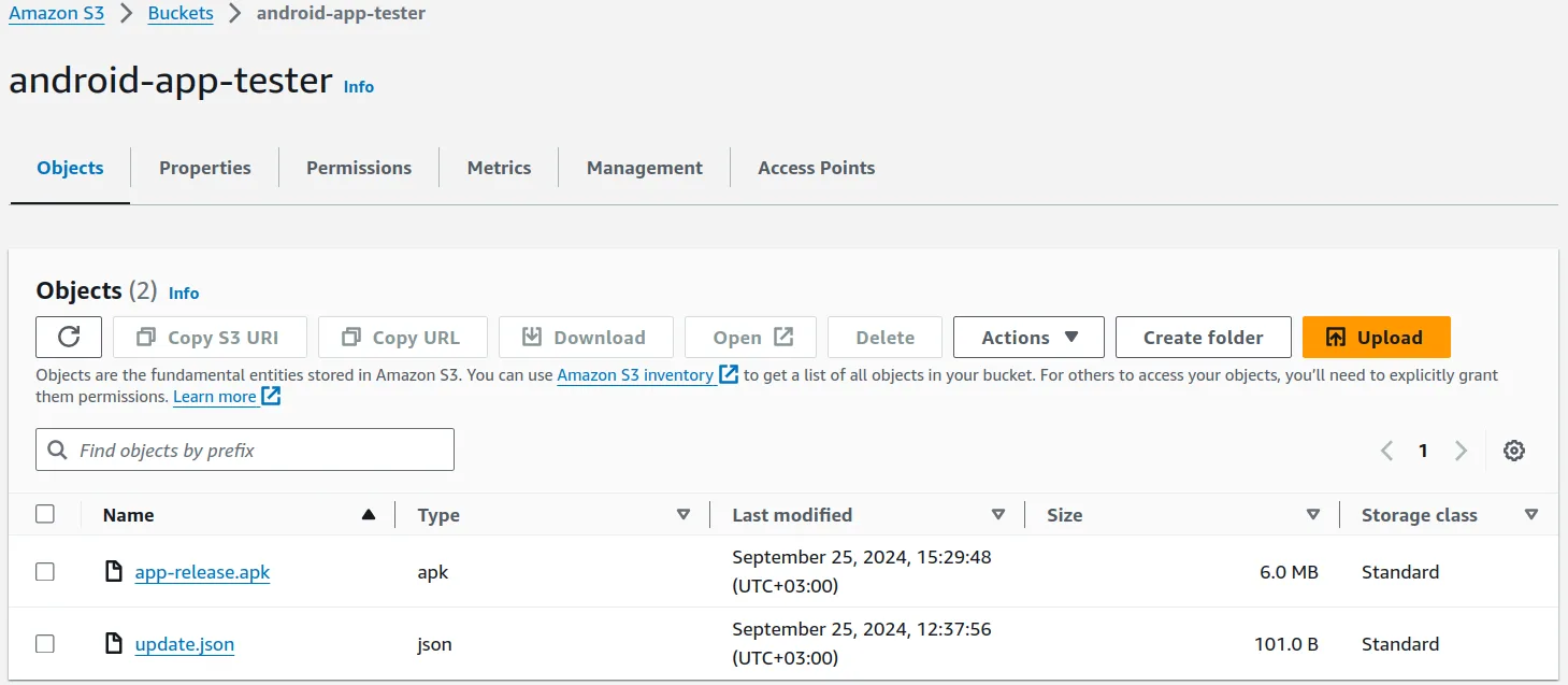 upload the update.json file to your S3 Bucket