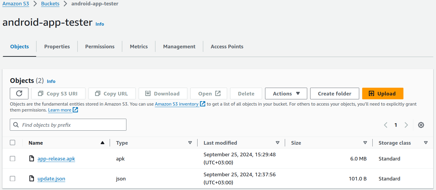 upload the update.json file to your S3 Bucket