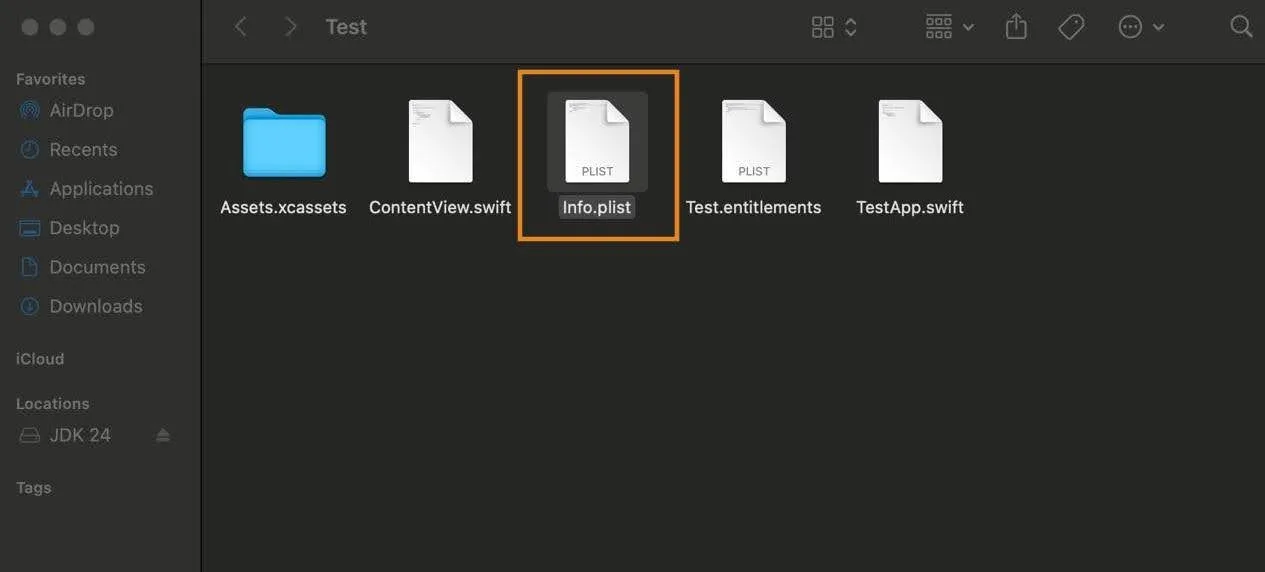 find the info.plist file in the Finder