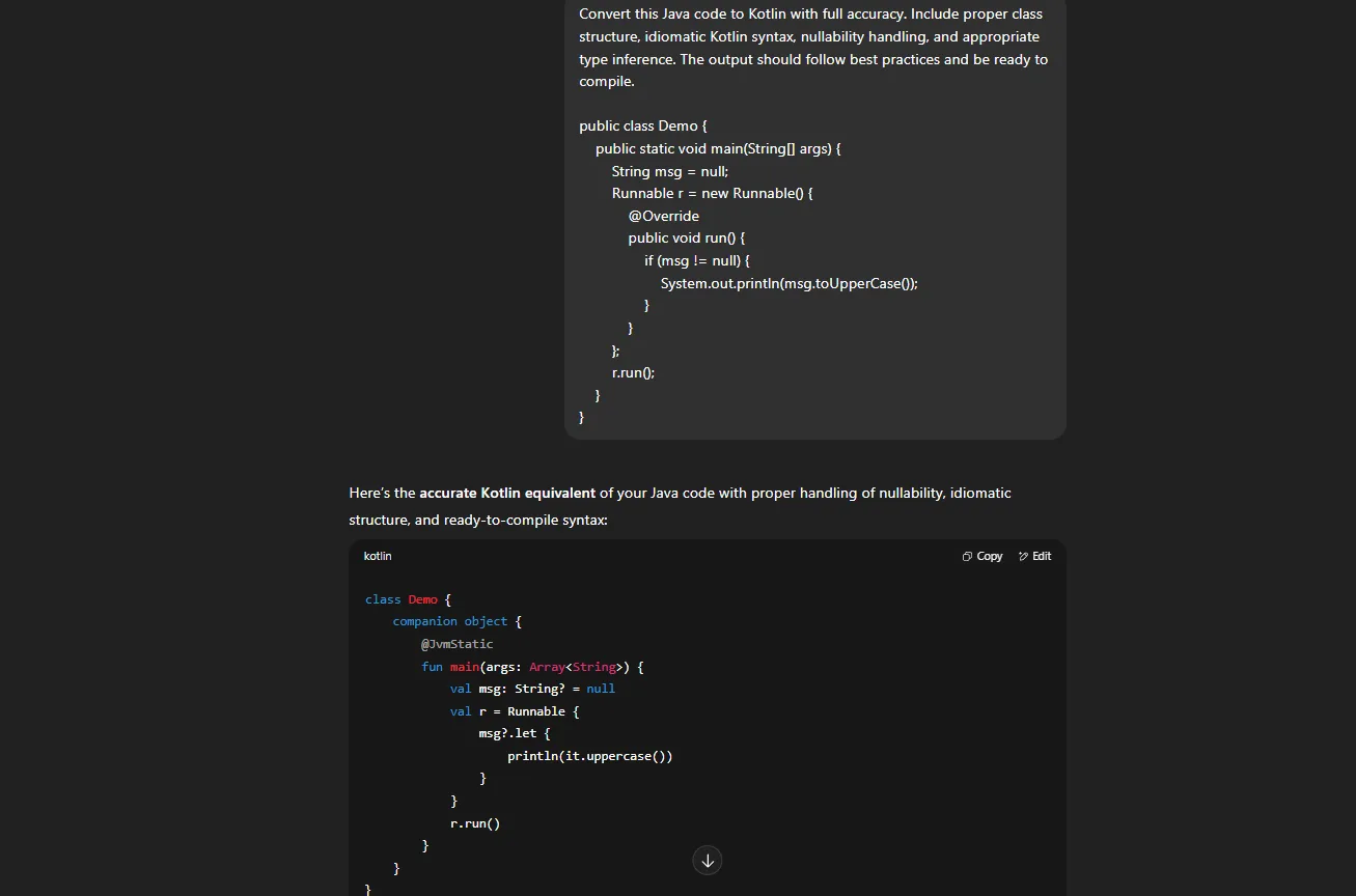 Use AI Tools to convert kotlin to java